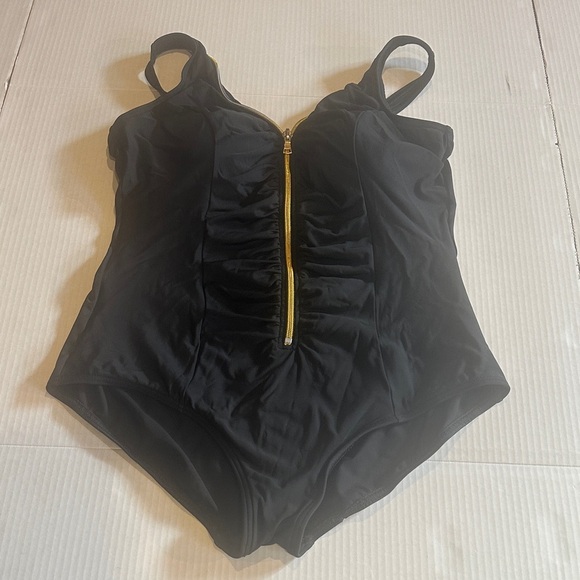 Miraclesuit Other - Miraclesuit Black classic Swimsuit with Gold Zipper padded bra support stretchy